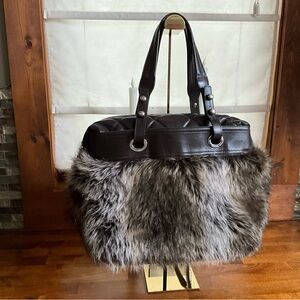 Chanel Brown Fur Lambskin Paris-Biarritz HandBag